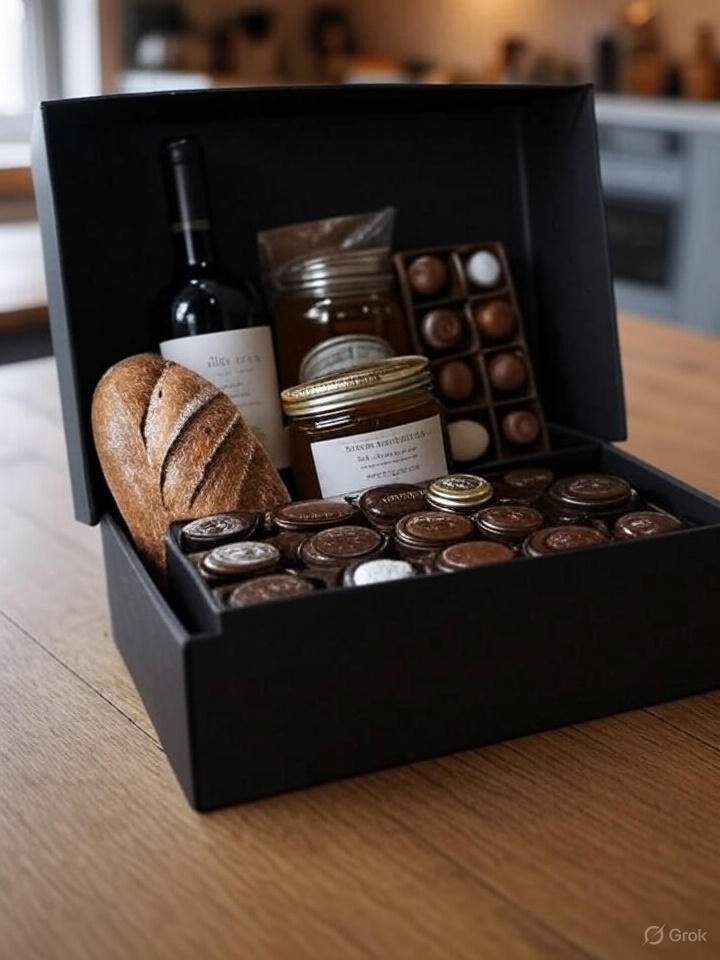 Caja gourmet elegante con productos selectos